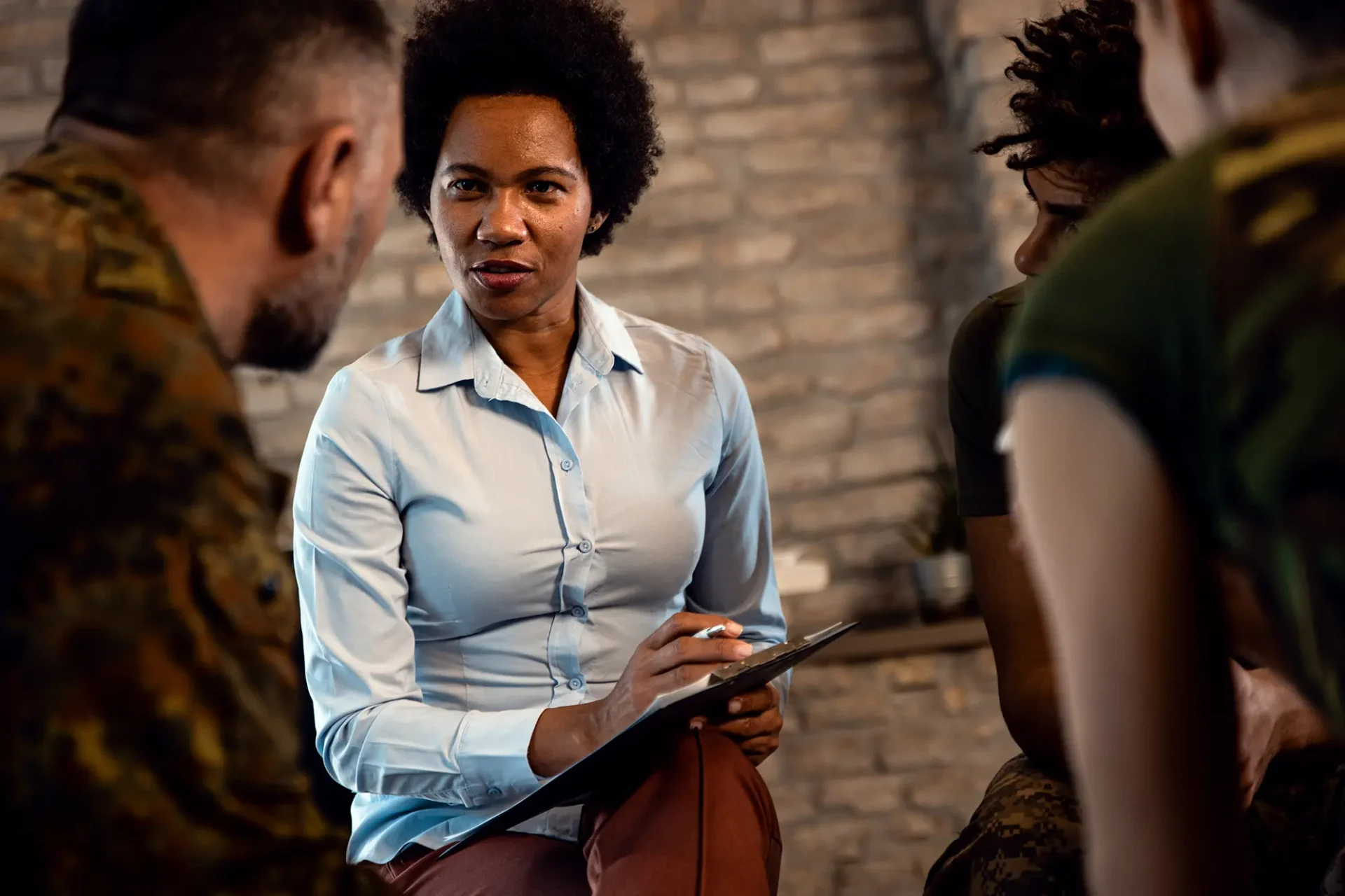 African american woman leading group